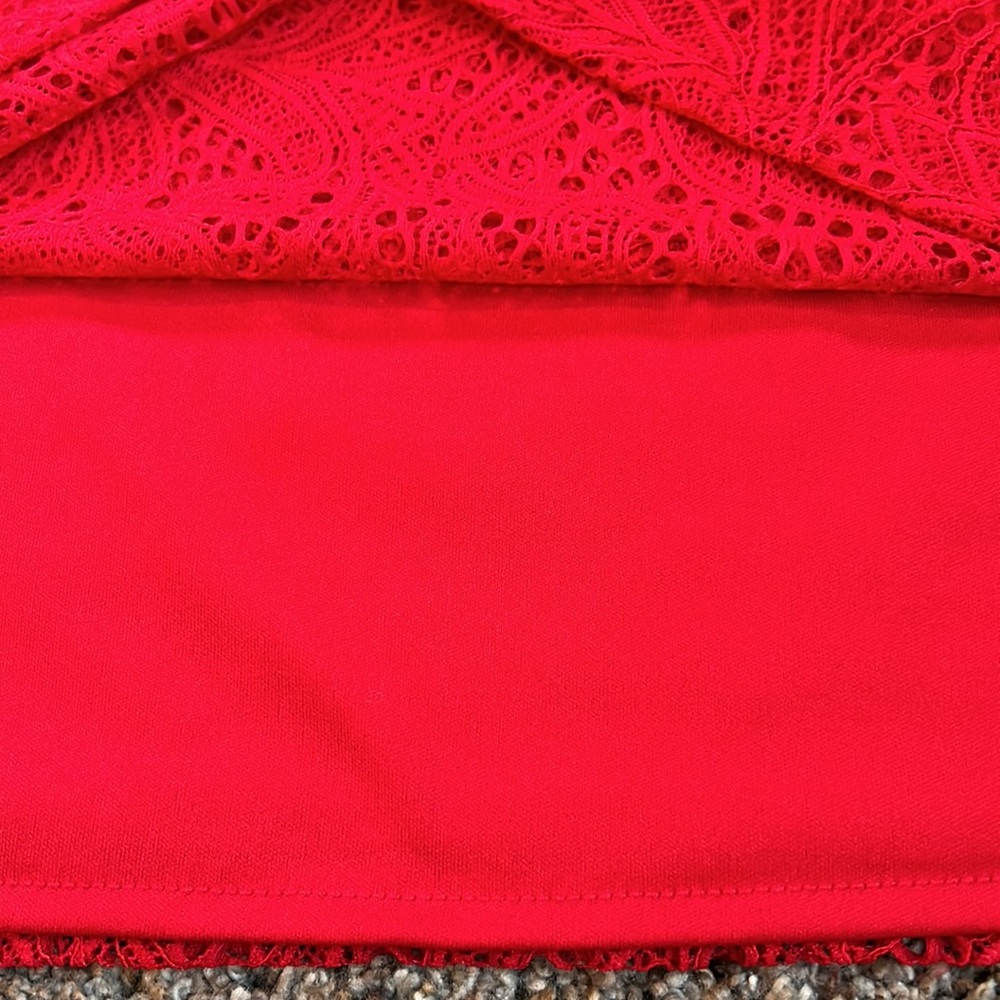 New Liz Claiborne Career Petite Red Lace Short Sleeve Top PXXL - Picture 3 of 8